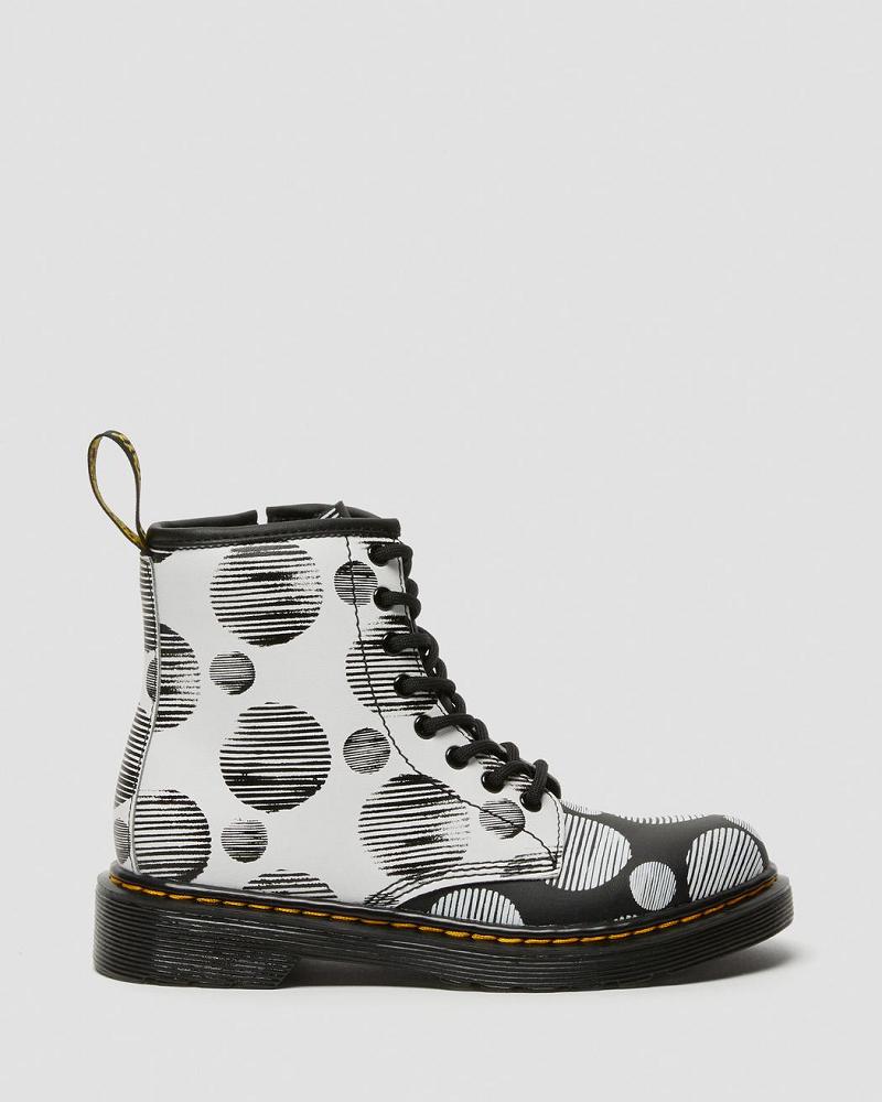 Kids' Dr Martens Junior 1460 Polka Dot Leather Lace Up Boots Black | AU 687WNB